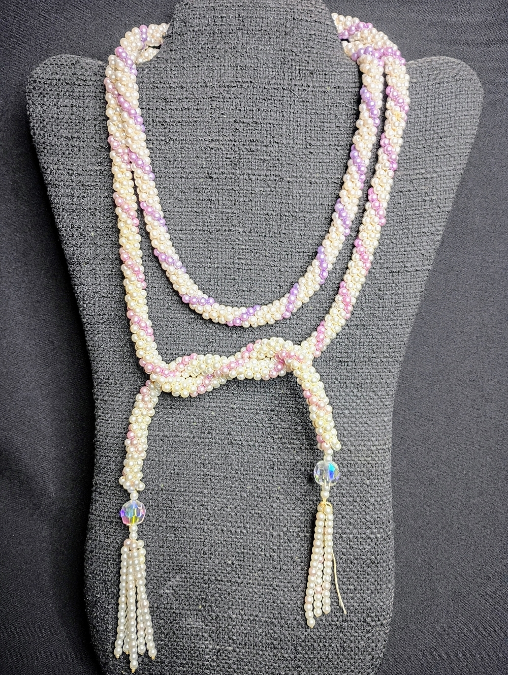 Pearl Lariat Necklace in Cream, Pink & Lavender